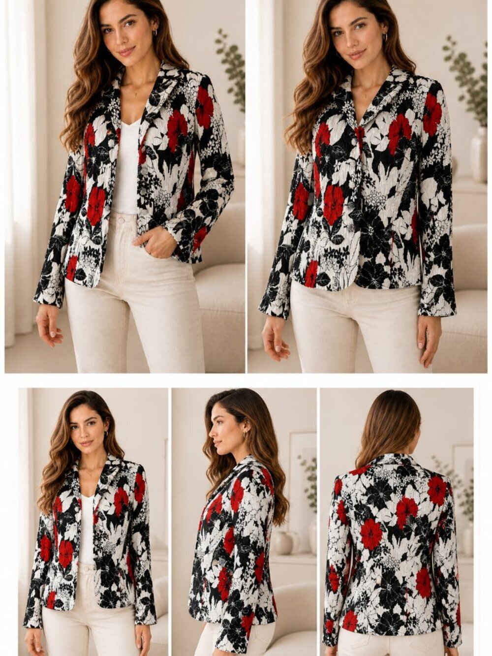 Jackie Jon Womens Floral Print Blazer Jacket Multicolor Size 6 Long Sleeve
